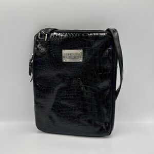 Kenneth Cole Reaction Crossbody‎ Purse Patent Faux Croc Shiny Black Classic
